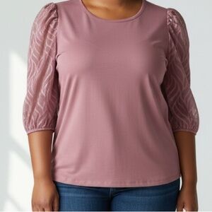 A Love Story Size 1X Top with Patterned Sleeves